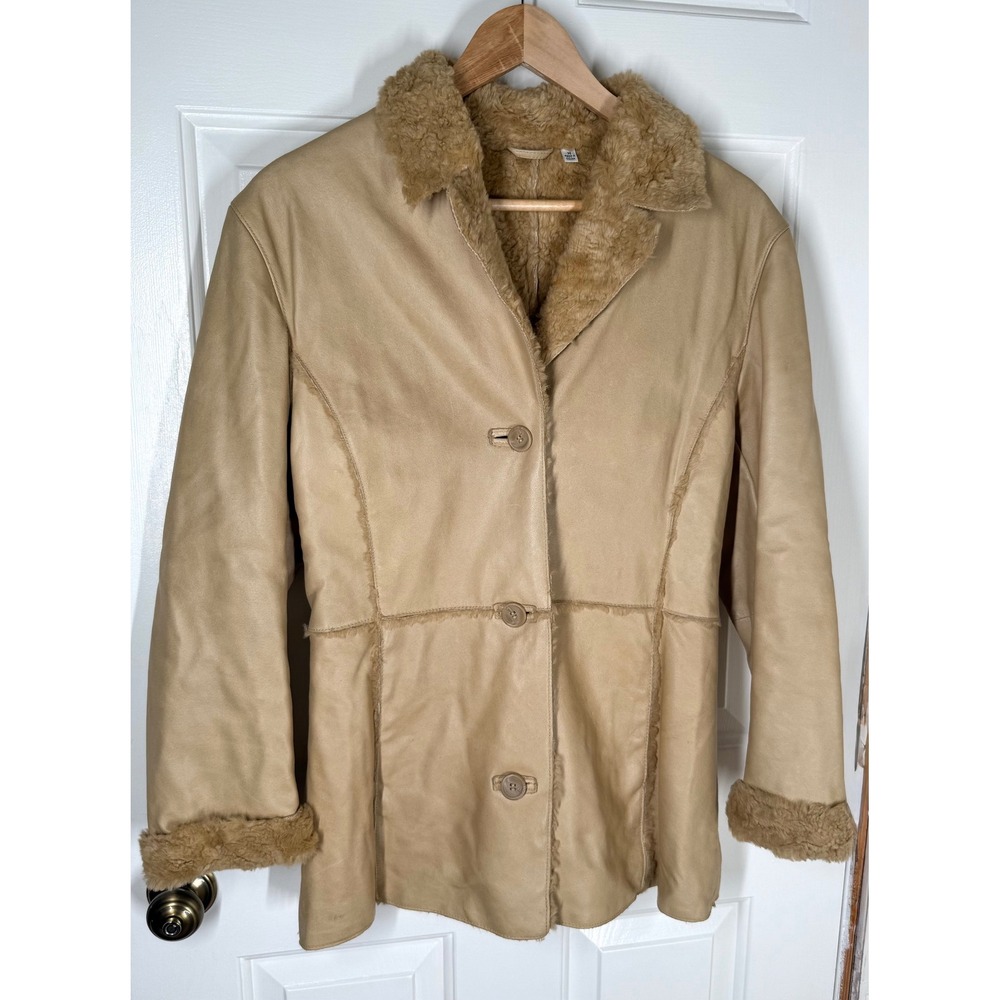 Leather Limited Shearling Coat Womens Medium Tan Good Penny Lane Genuine Leather - Picture 2 of 13